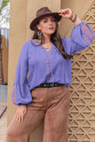 Plus Size Printed V-Neck Long Sleeve Blouse