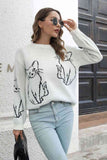 Cat Pattern Round Neck Long Sleeve Pullover Sweater