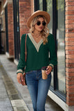 V-Neck Lace Detail Long Sleeve Top