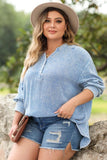 Plus Size Half Button Long Sleeve Blouse