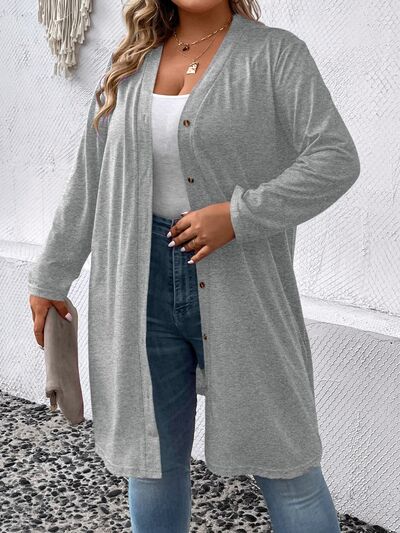 Plus Size Button Up Long Sleeve Cardigan