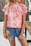 Printed Ruffled Mock Neck Blouse