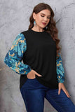 Melo Apparel Plus Size Printed Sleeve Round Neck Blouse