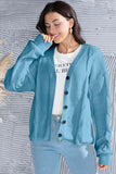 Button Up V-Neck Drop Shoulder Long Sleeve Cardigan