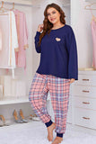 Plus Size Heart Graphic Top and Plaid Joggers Lounge Set