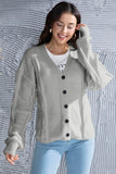 Button Up V-Neck Drop Shoulder Long Sleeve Cardigan