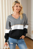 Striped V-Neck Long Sleeve Sweater