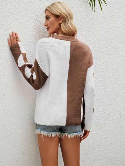 Heart Contrast Dropped Shoulder Sweater