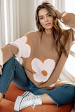 Flower Round Neck Dropped Shoulder Sweater