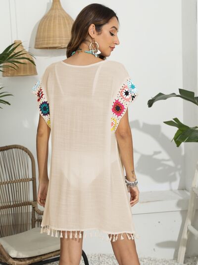 Tassel Boat Neck Flutter Sleeve Cover Up