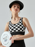 Round Neck Plaid Cropped Sports Tank Top