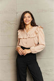 V-Neck Ruffled Button Down Shirt