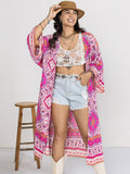 Double Take Plus Size Printed Open Front Longline Cardigan