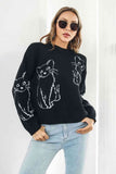 Cat Pattern Round Neck Long Sleeve Pullover Sweater