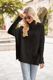 Ribbed Turtleneck Long Sleeve Slit Sweater