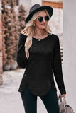 Double Take Buttoned Hem Detail Ribbed Top