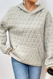 Quilted Long Sleeve Hoodie with Pocket