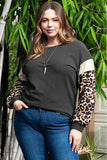 Plus Size Leopard Round Neck Dropped Shoulder T-Shirt