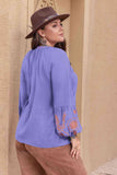 Plus Size Printed V-Neck Long Sleeve Blouse