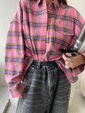 Plaid Collared Neck Long Sleeve Shirt