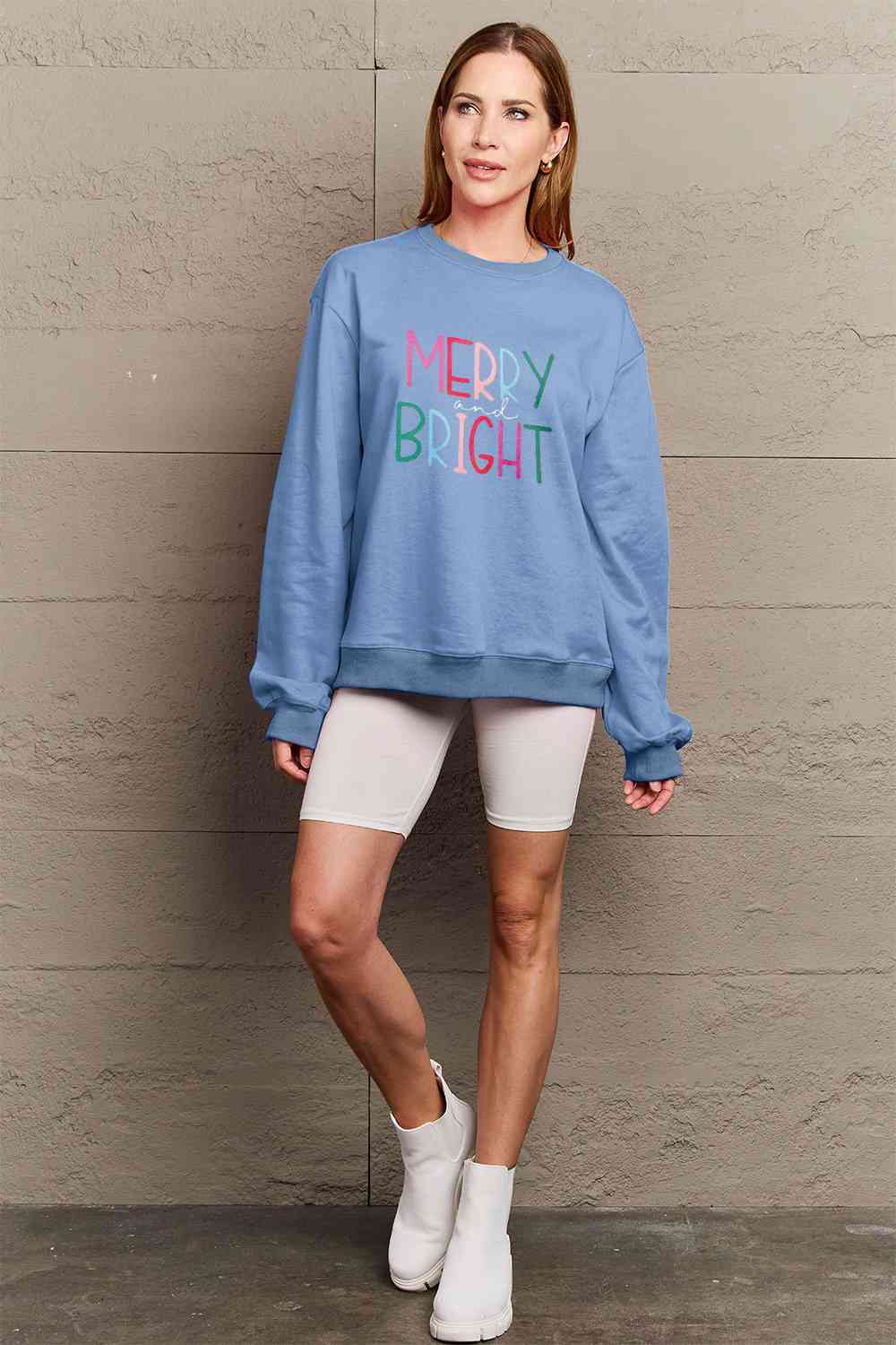 Simply Love Full Size MERRY AND BRIGHT Graphic Sweatshirt