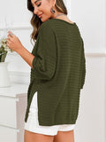 Rolled Round Neck Dropped Shoulder Slit Sweater