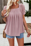 Eyelet Square Neck Puff Sleeve T-Shirt