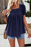 Eyelet Square Neck Puff Sleeve T-Shirt