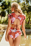 Tied Printed Cap Sleeve Two-Piece Swim Set