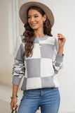 Plaid Round Neck Dropped Shoulder Sweater