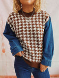 Houndstooth Denim Sleeve Sweater