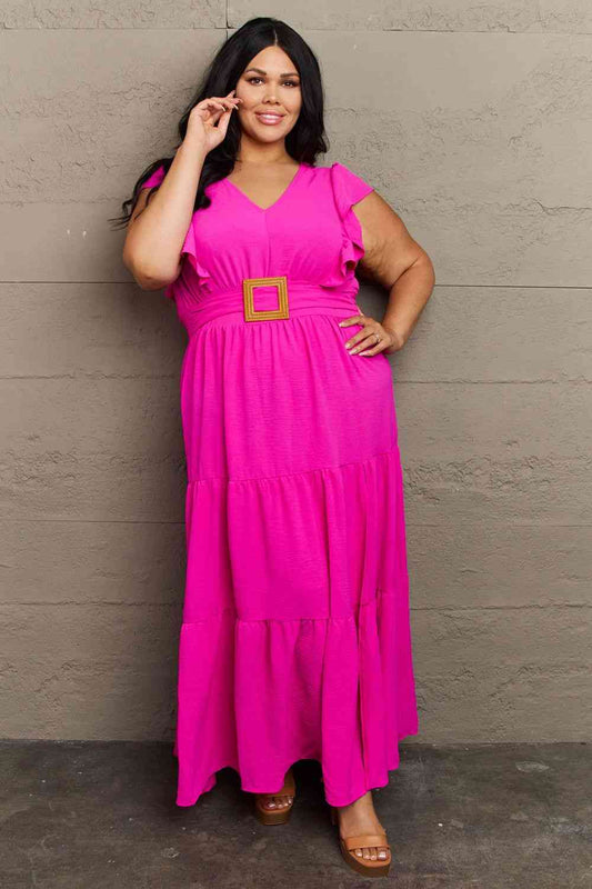 GeeGee Fancy Fizz Plus Size Tiered Side Slit Maxi Dress