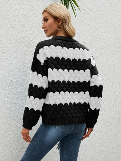 Color Block Round Neck Dropped Shoulder Sweater