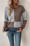 Textured Color Block Round Neck Sweatshirt