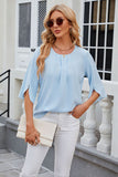 Round Neck Slit Half Sleeve Top