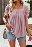 Eyelet Square Neck Puff Sleeve T-Shirt