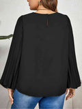 Plus Size Round Neck Puff Sleeve Blouse