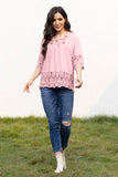 Tie Neck Lace Detail Half Sleeve Blouse