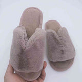 Faux Fur Open Toe Slippers