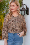 Plus Size Animal Print Balloon Sleeve V-Neck Blouse