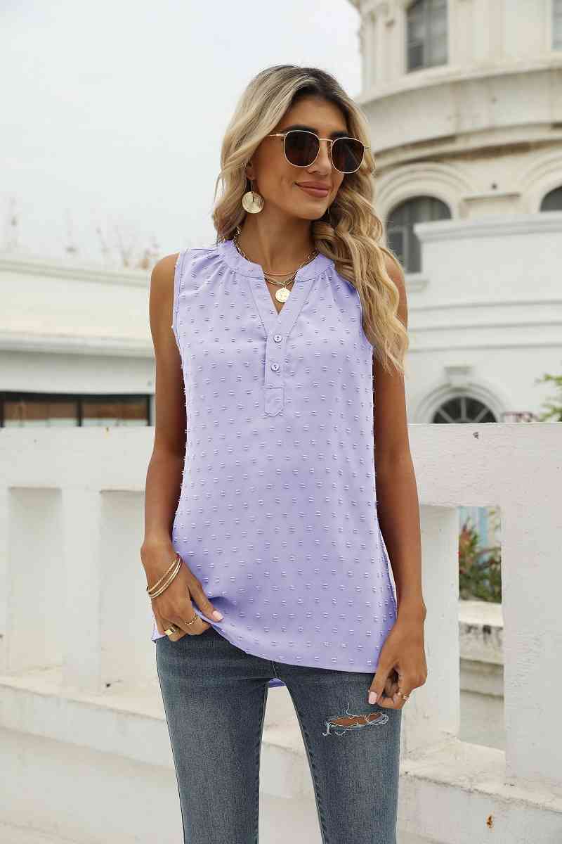 Swiss Dot Notched Neck Tank