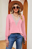 Lace Detail V-Neck Lantern Sleeve T-Shirt