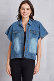 Pocketed Button Up Short Sleeve Denim Top