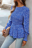 Round Neck Flounce Sleeve Peplum Top