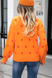 Woven Right Polka Dot Round Neck Dropped Shoulder Sweater