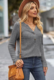 Ribbed Half Button Long Sleeve Knit Top