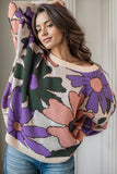 Flower Round Neck Dropped Shoulder Sweater