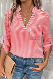 Striped Notched Roll-Tab Sleeve Shirt