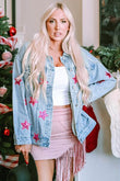 Star Sequin Button Up Denim Jacket