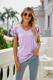 Eyelet Layered Flutter Sleeve V-Neck Top